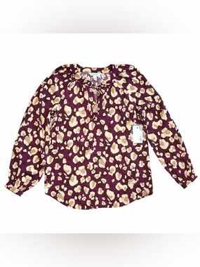 NWT Nine West V-Neck Tie Front Tunic Lightweight Plum And Tan Size XS